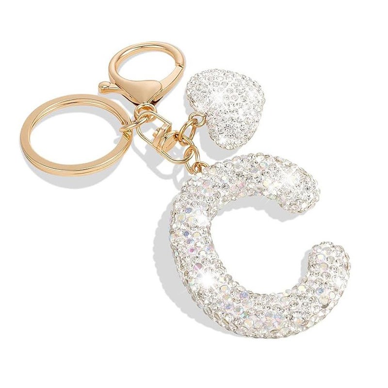 New full-diamond heart 26-letter keychain car keychain couple bag charm